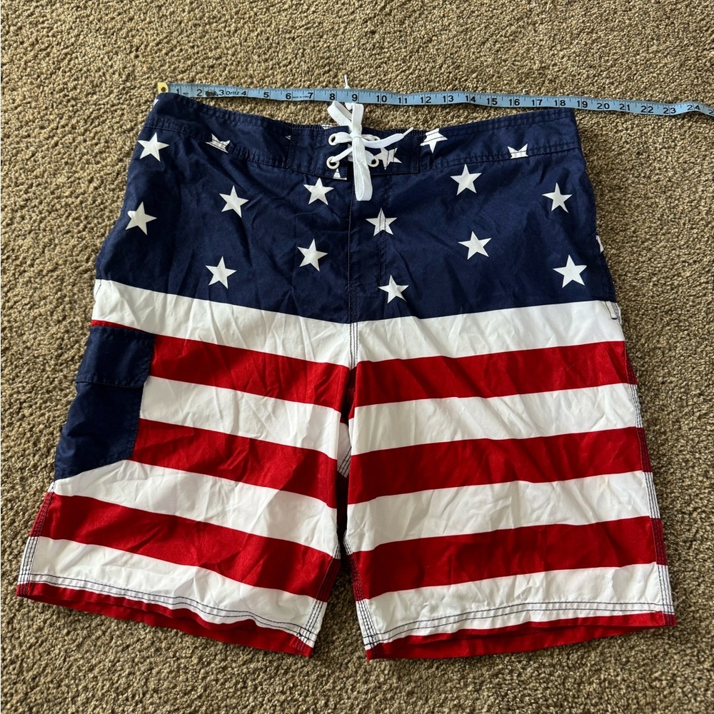 Men’s Bioworld American Flag Stars Stripes Board Shorts Swim Trunks Size XXL